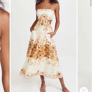 Zimmermann - Alaine Scallop Midi Dress, White Floral